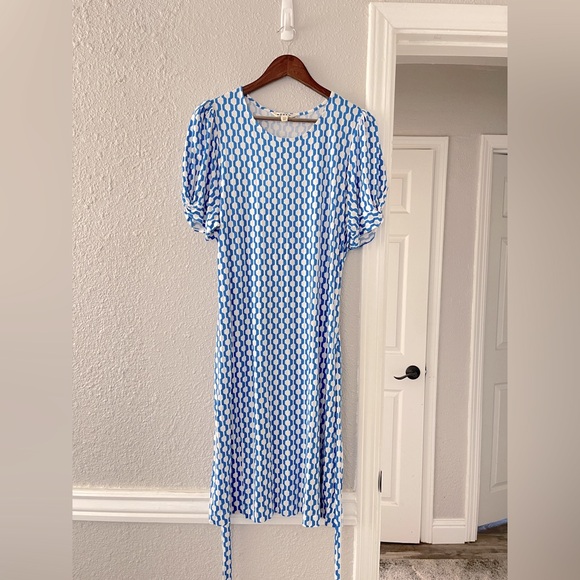 Boden Blue and White Geometric Midi Dress size 16 - 18R - Picture 1 of 5